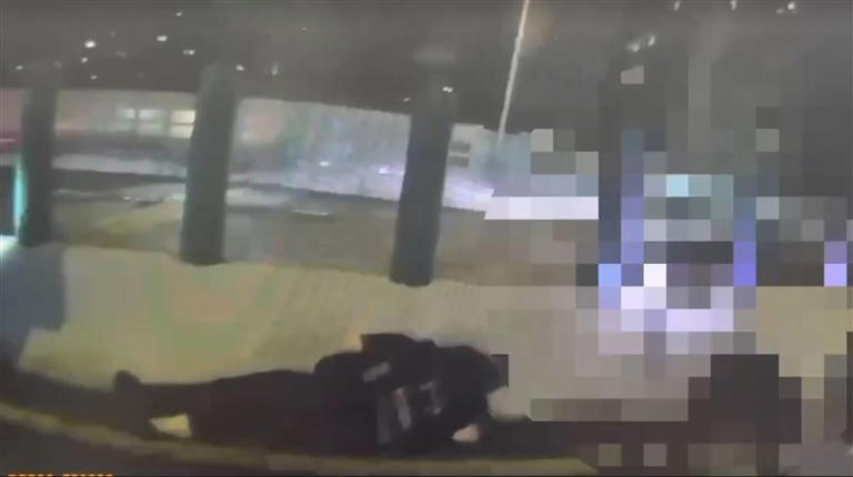 員警遭到衝撞倒地，多處挫傷。（圖／翻攝畫面）