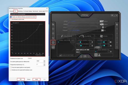 Click on the Settings icon and head to the Fan tab to see all the options related to setting up the GPU fan profile