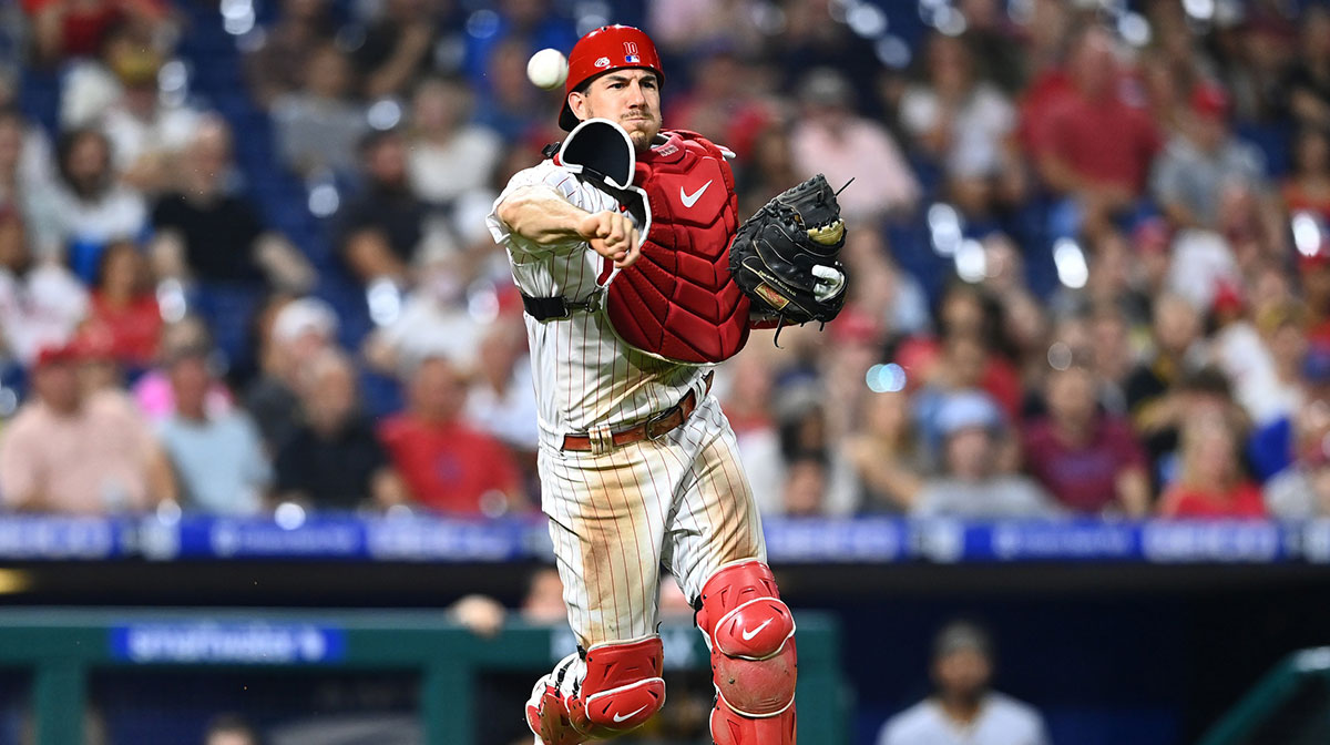 Phillies’ J.T. Realmuto exits game after taking hit in most painful ...