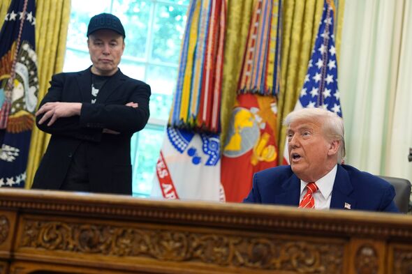 President Donald Trump speaks during a news conference with Elon Musk in the Oval Office of the White House, Friday, May 30, 202