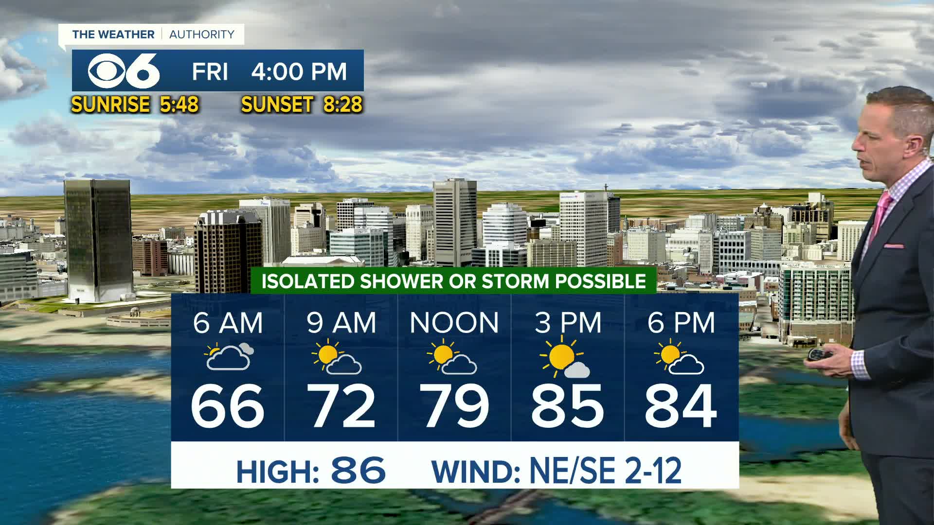 Warm And Humid Friday Isolated Storm Possible