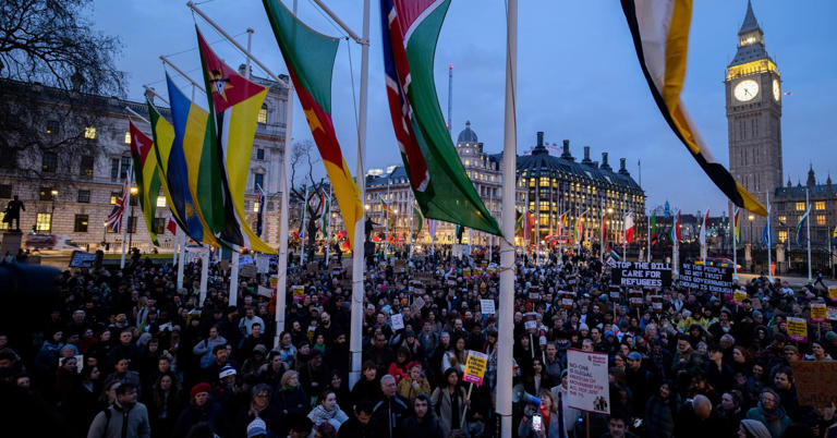 The view of protesters during the rally at Britain's Parliament Square. 