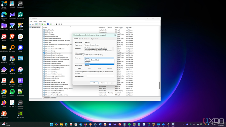 Shows turning off Windows services to help debloat