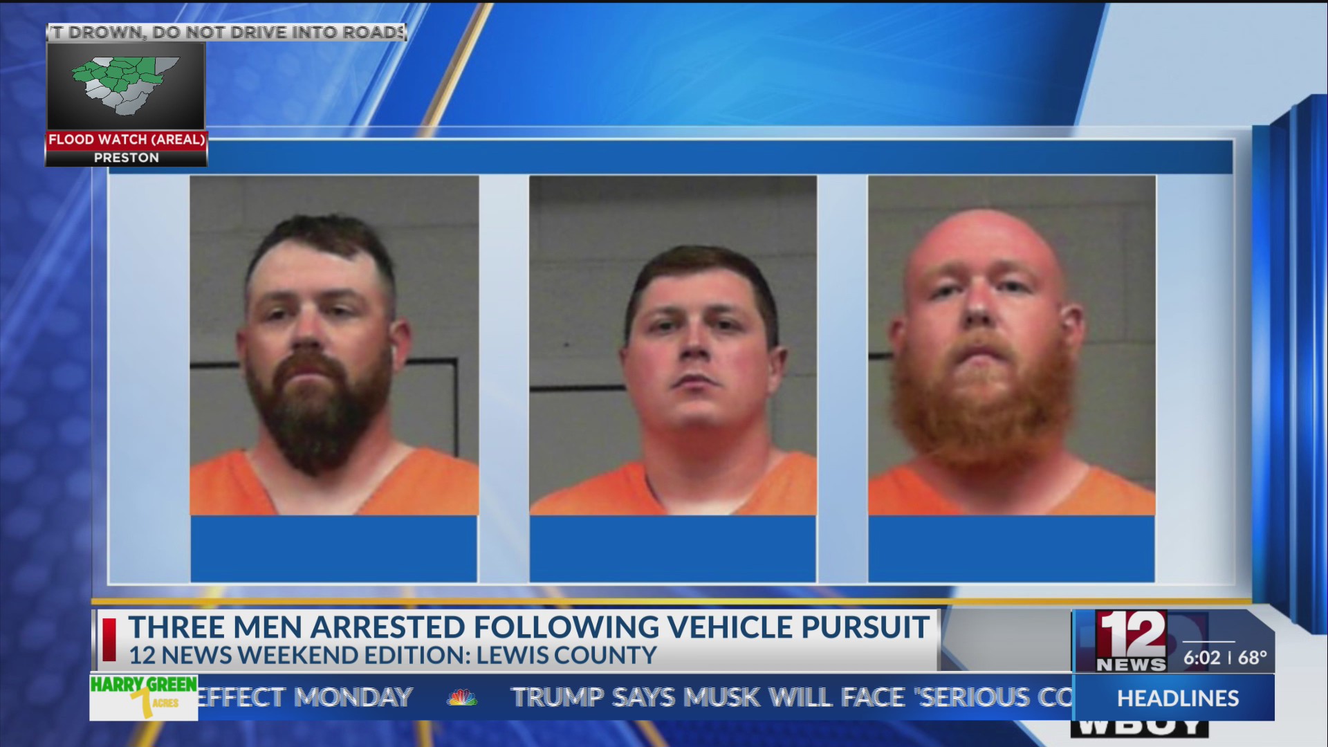 3 arrested after pursuit in Lewis, Harrison counties sheriff