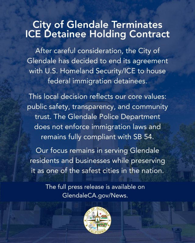 Glendale Ends Agreement with ICE to Detain Immigration Detainees ...