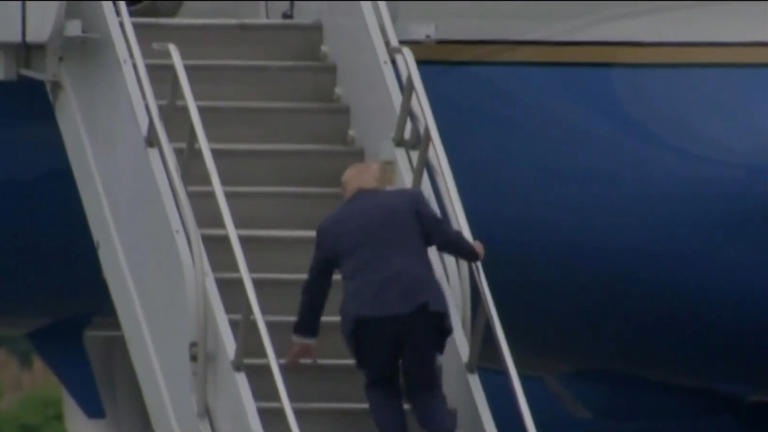 Donald Trump experiences ‘Biden moment’ after viral stumble up Air Force One stairs