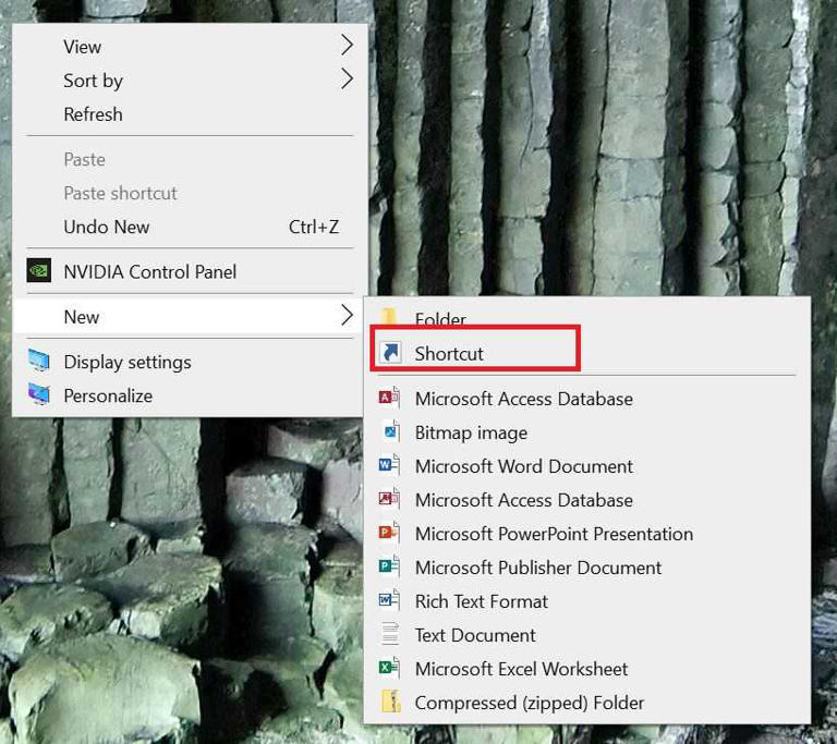 The right-click context menu on the Windows desktop.