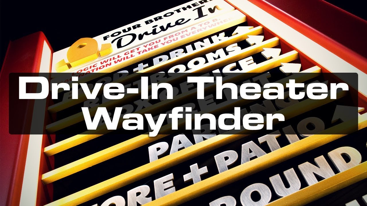Illuminated steel way finder sign for a drive-in movie theater