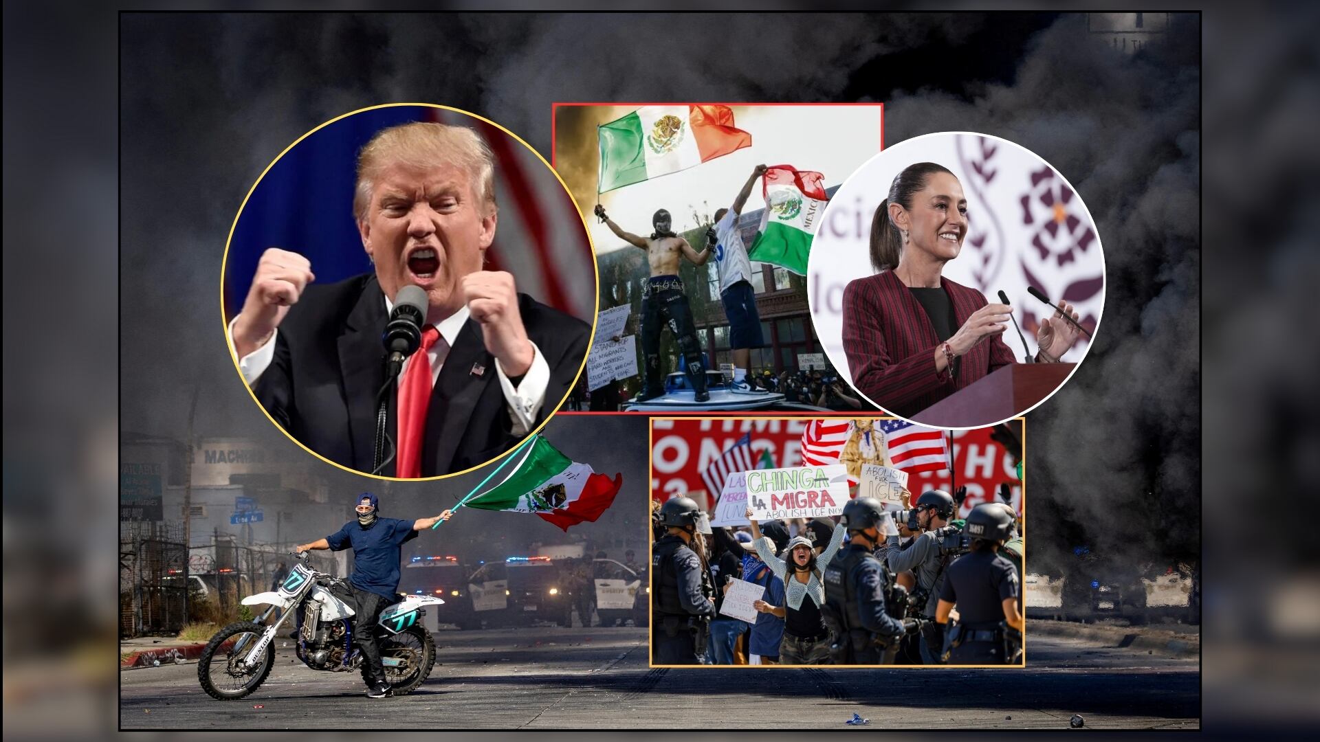 Uno de los símbolos más visibles en las <strong>protestas</strong> en Los Ángeles fue la <strong>bandera</strong> mexicana. Foto: Especial (EFE/Reuters/redes sociales)