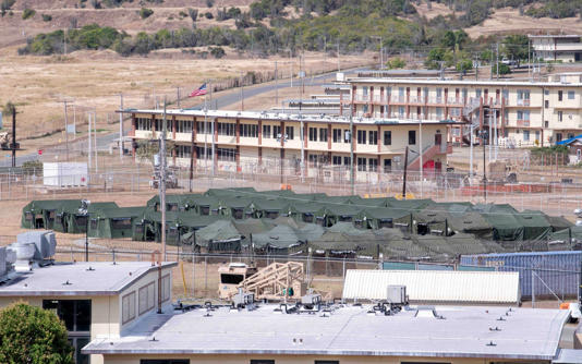 Hundreds of tents have been set up at the former prison site to house detained migrants - AFN Guantanamo Bay Public Affairs
