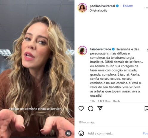 O coment&aacute;rio de Ta&iacute;s Ara&uacute;jo na publica&ccedil;&atilde;o de Paolla Oliveira (Reprodu&ccedil;&atilde;o: Instagram)