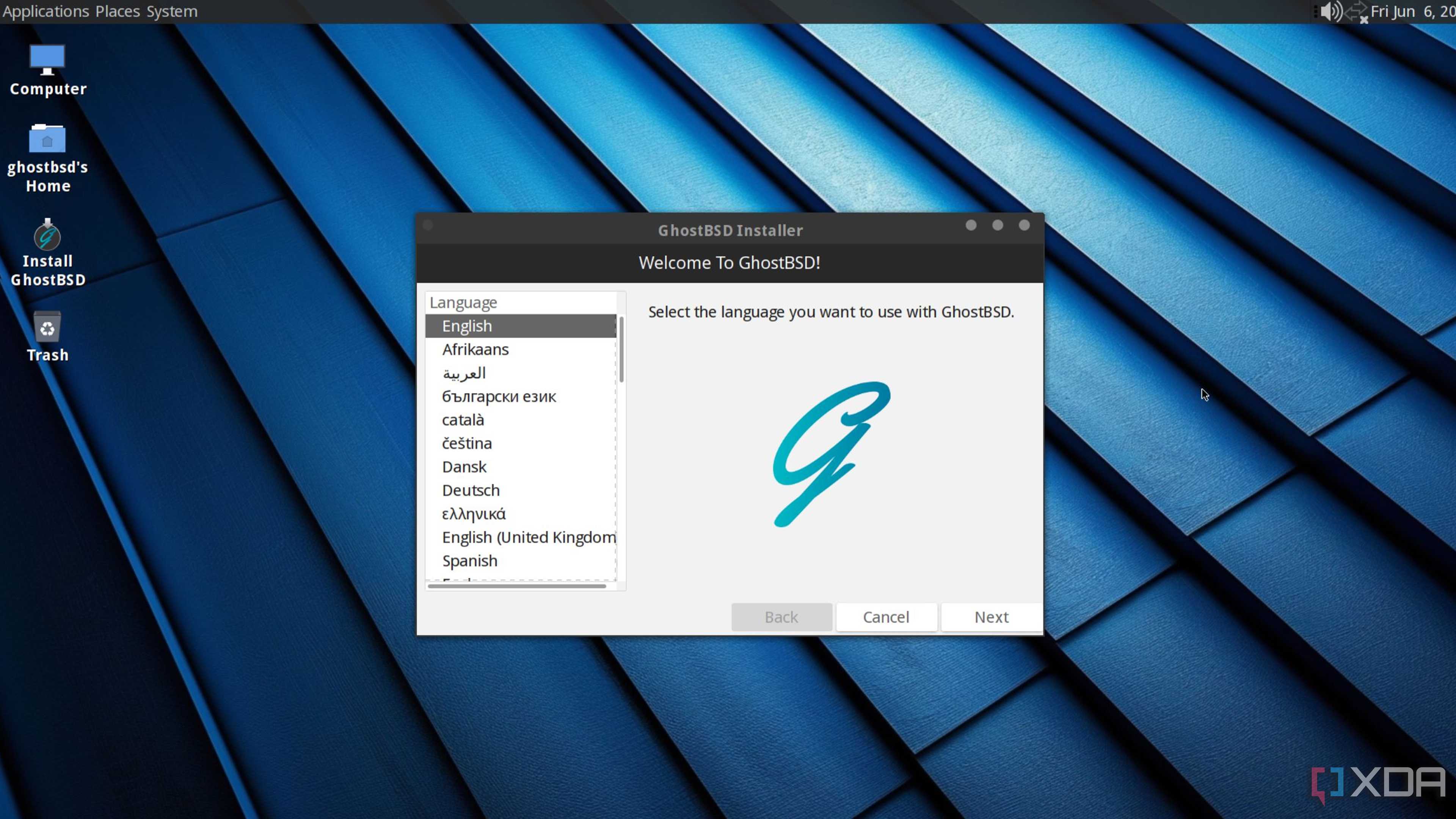 The welcome screen when installing GhostBSD