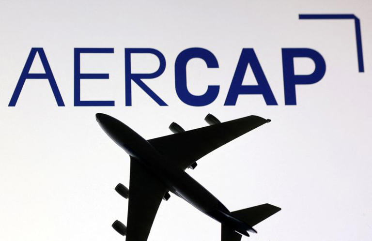 FILE PHOTO: Airplane miniature is placed on displayed AerCap logo in this illustration March 8, 2023. REUTERS/Dado Ruvic/Illustration/ File Photo