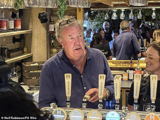 The former Top Gear star, pictured at the pub in August, has been taking a hard line on moaning diners lately, going so far as to ban one from his pub when they complained about high prices 