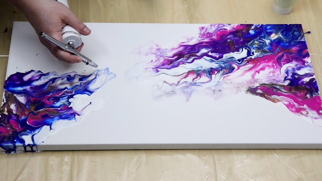 Colorful Acrylic Pour Painting With My New Airbrush!