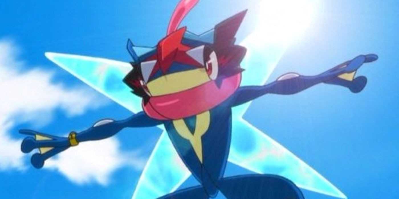 Ash Greninja poses in fron of the sky