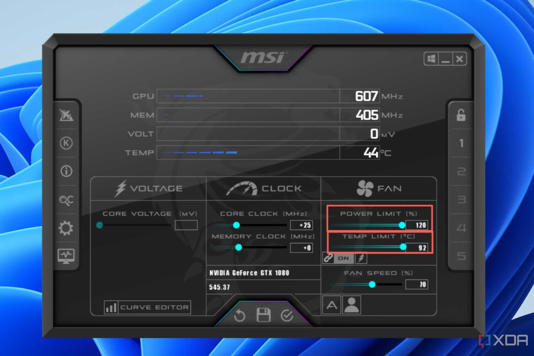 Max out the Power Limit and Temp Limit by dragging their sliders to the right