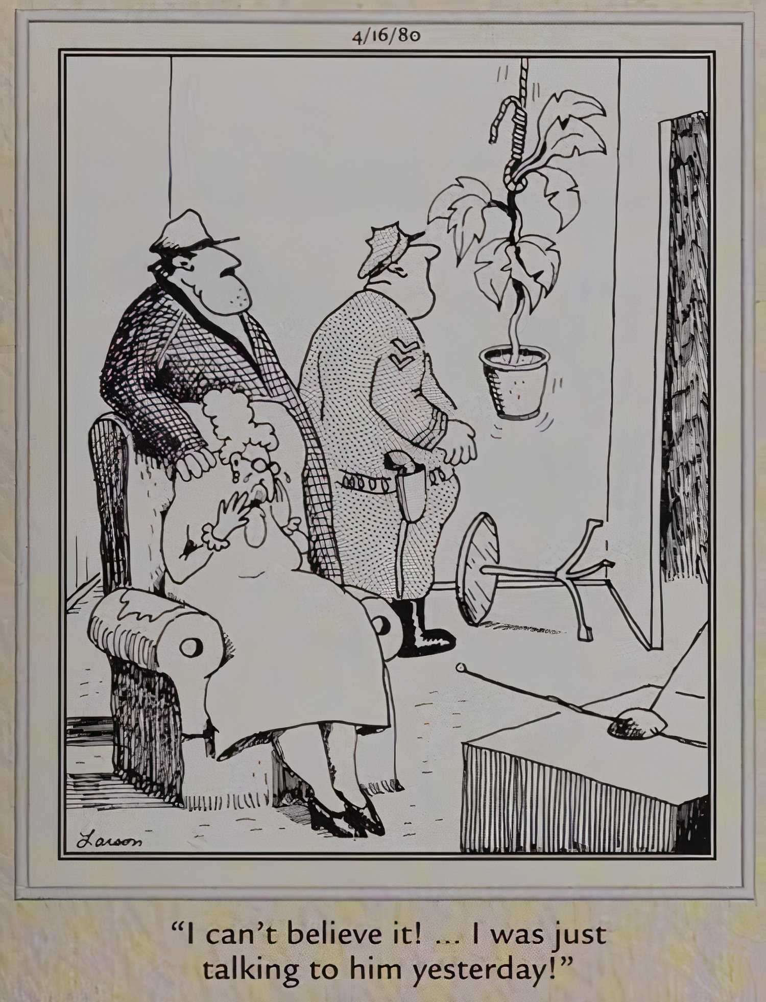 Far Side Houseplant Hangs Itself