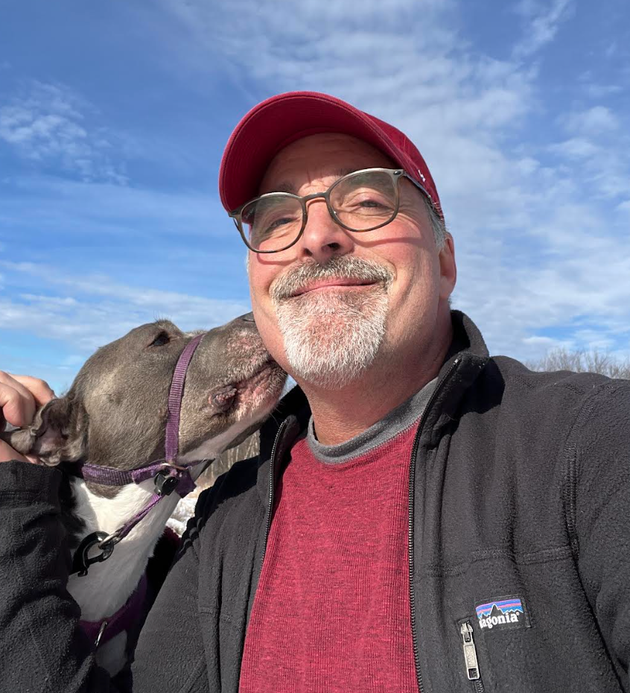 The author and his dog, out hiking in the snow the day before the journey. 