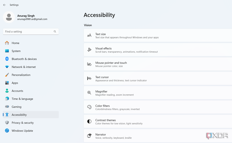 Screenshot showing Windows accessibility settings