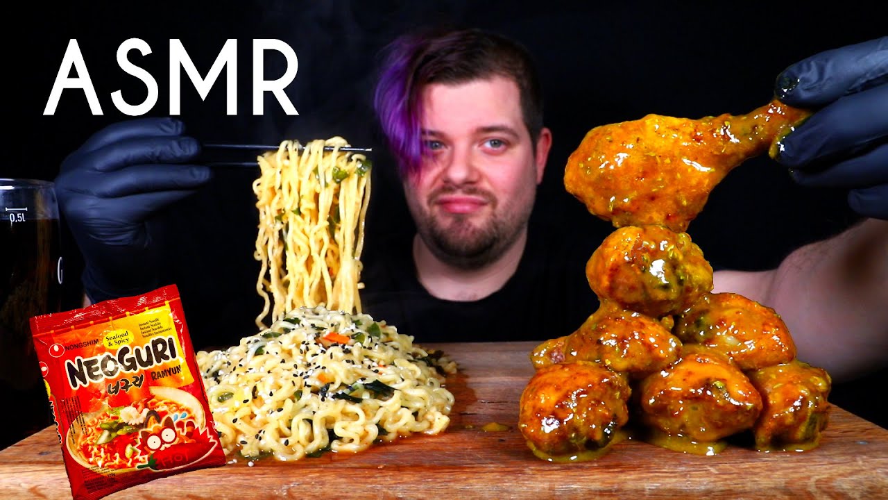 ASMR EATING CHICKEN DRUMSTICKS ¦ CHICKEN & RAMEN MUKBANG