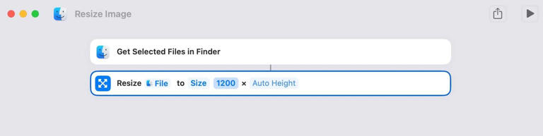 Adding the Resize Image action to the Shortcuts editor on a Mac. 