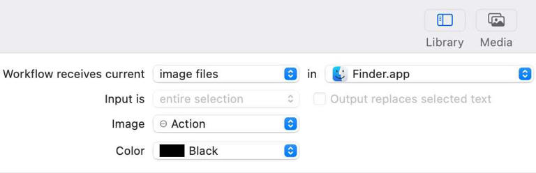 Setting up the Workflow Receives Current action in macOS Automator app.