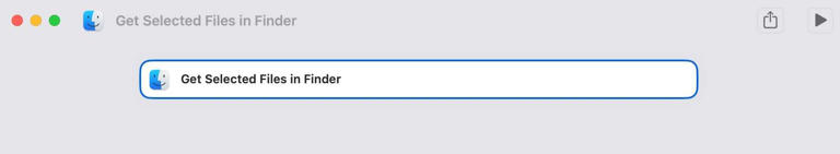 Adding the Get Selected Files in Finder action to the Shortcuts editor on a Mac. 