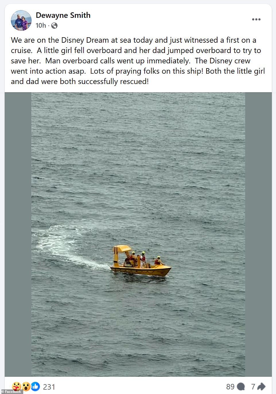 Dad's heroic dash to save daughter after she went overboard on cruise