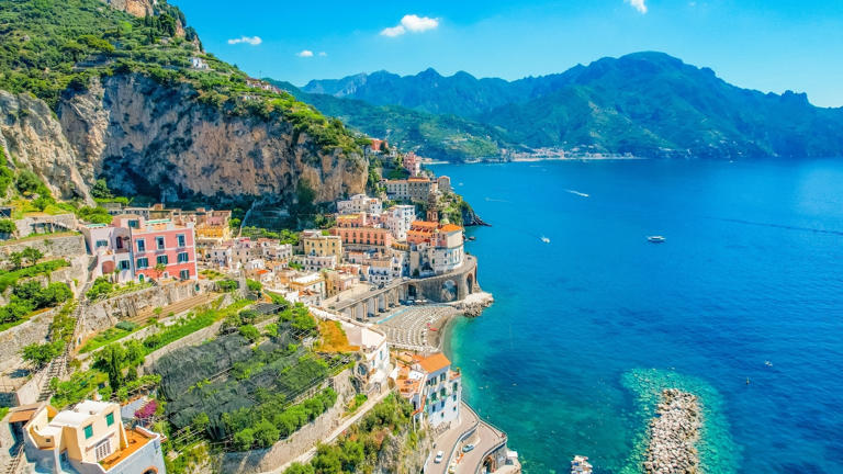 Atrani,On,Amalfi,Coast,,Italy.,Aerial,Photo,Of,Famous,City