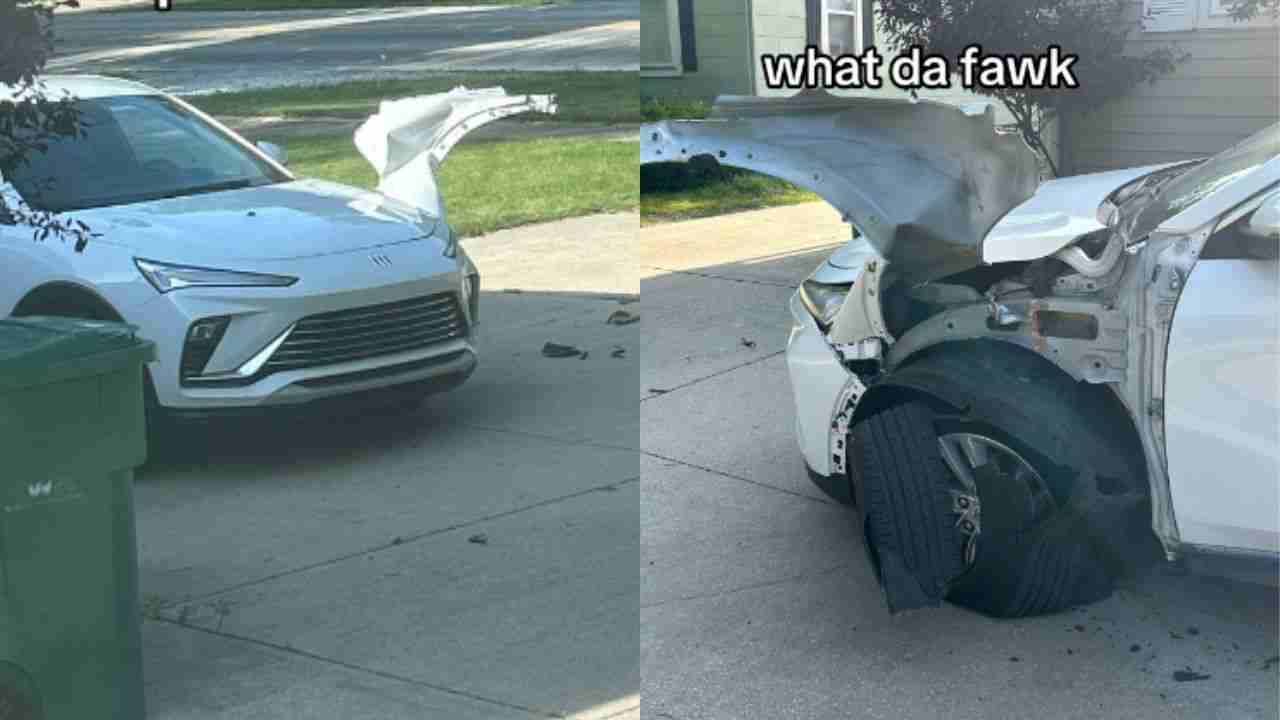 Video showing car damaged by tire explosion goes viral and scares ...