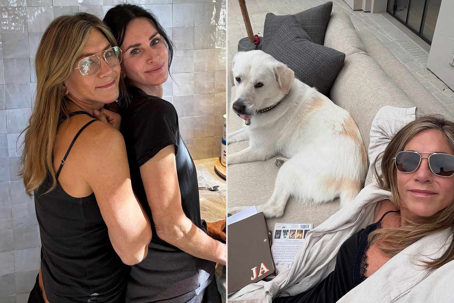 Jennifer Aniston/Instagram (2) (L-R) Jennifer Aniston with Courteney Cox, Jennifer Aniston with her dog