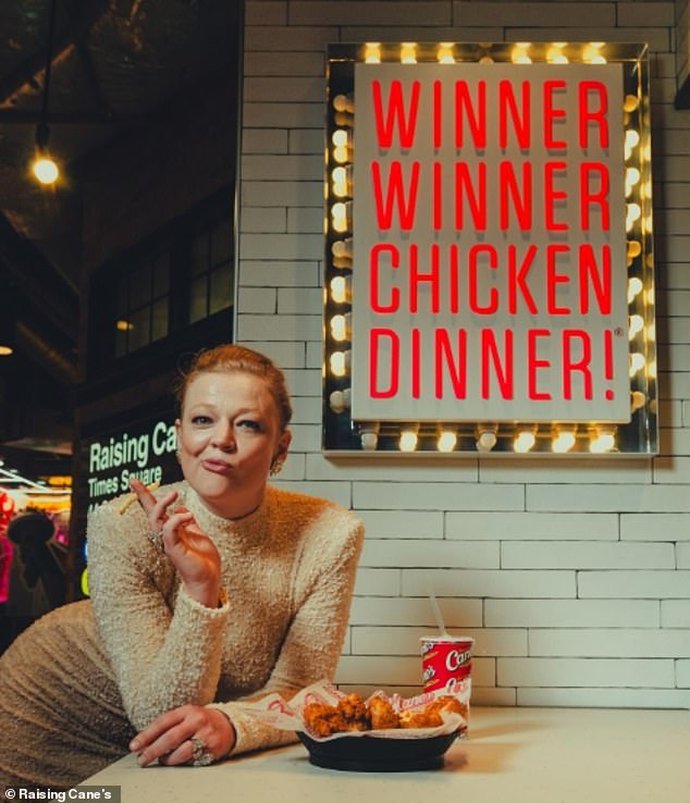 Sarah Snook stopped by Raising Cane's restaurant in Times Square after winning her first Tony Award