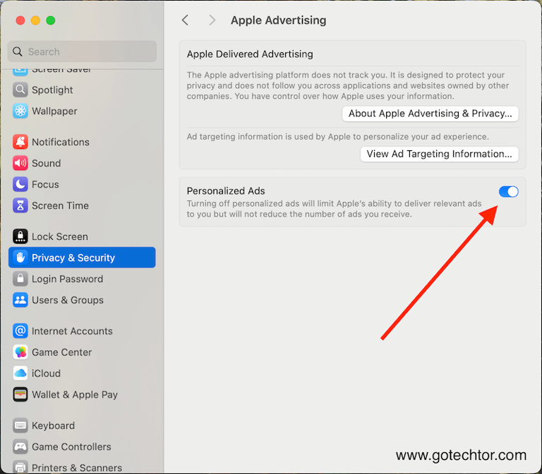mac personalized ads settings