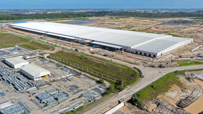 Vista aérea da fábrica da BYD em Camaçari Foto: BYD/Divulgação
