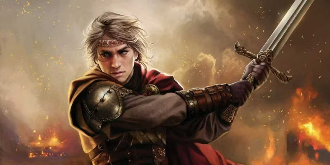 Aegon The conqueror swings a sword in A Song of Ice and Fire art.