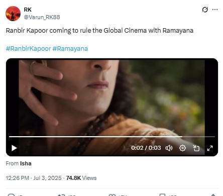 Ramayana 1st look: Fans praise Ranbir Kapoor, background score gives goosebumps
