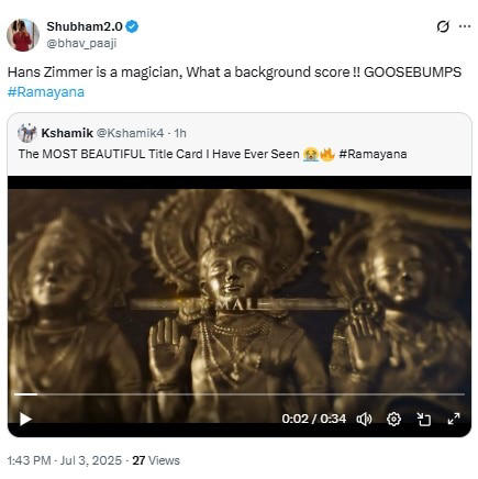 Ramayana 1st look: Fans praise Ranbir Kapoor, background score gives goosebumps