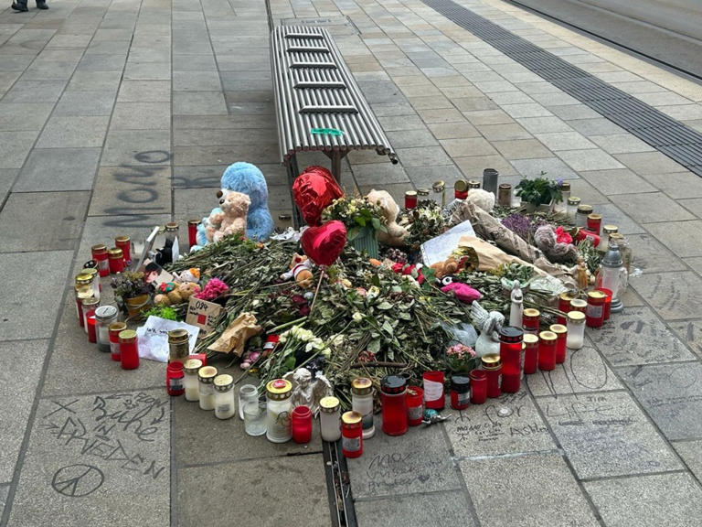 Nach dem tödlichen Busunfall haben die Menschen Blumen, Kerzen und Kuscheltiere an der Unterführung in Erfurt abgelegt. Foto: Lara Hoffmann/ Thüringen24
