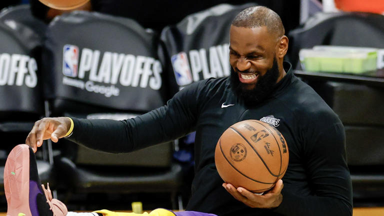 LeBron James warms up before Game Five of the Western Conference First Round NBA Playoffs.
