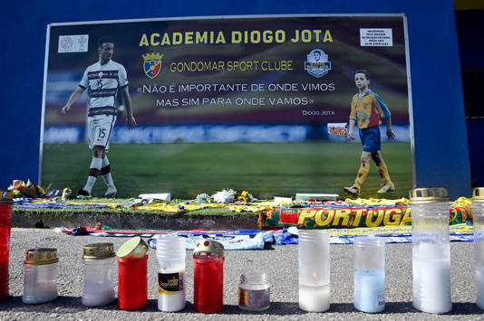 A memorial is set up for Diogo Jota at Gondomar Sport Club.