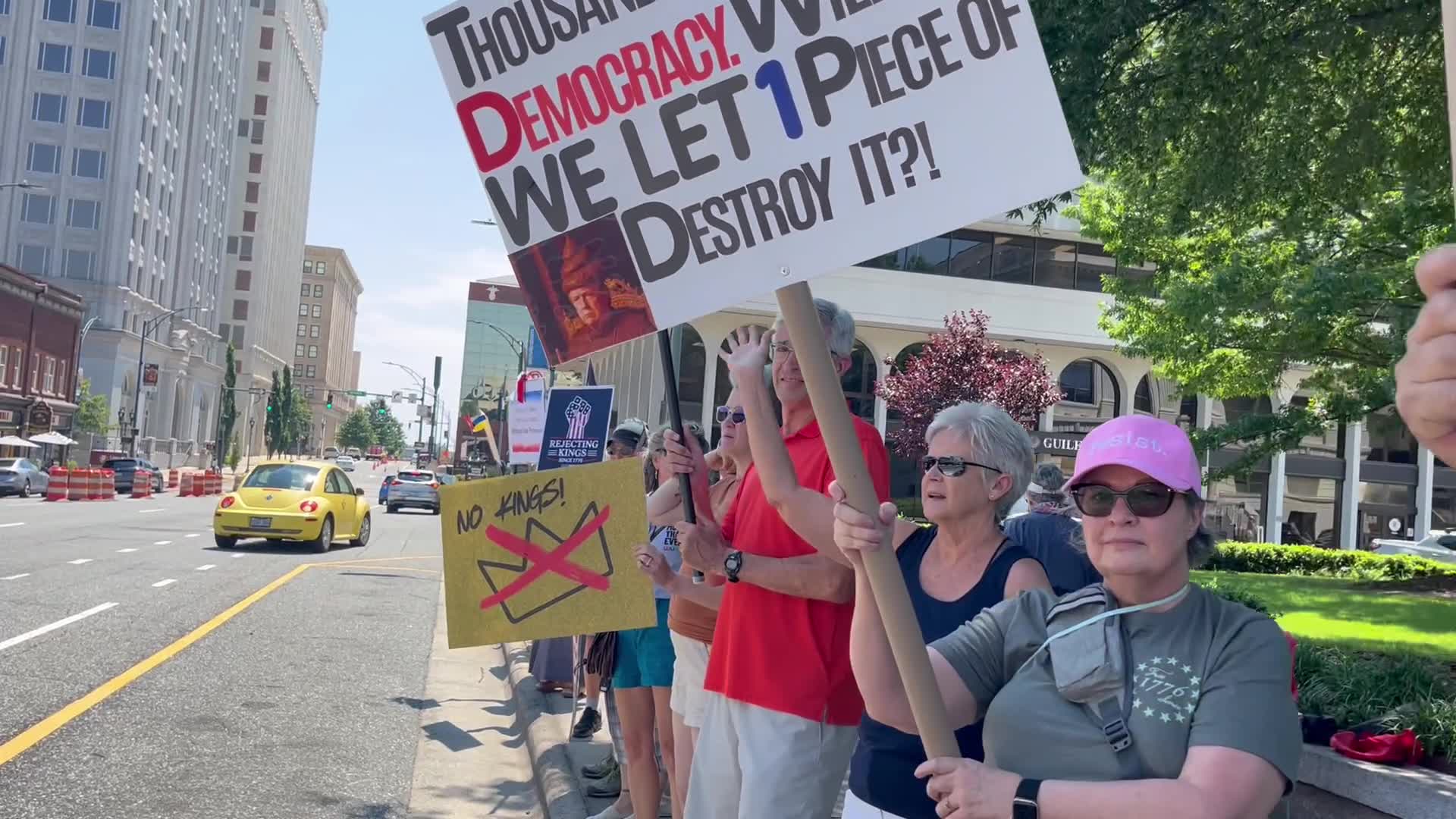 Protestors Gather In Downtown Greensboro For No Kings Rally