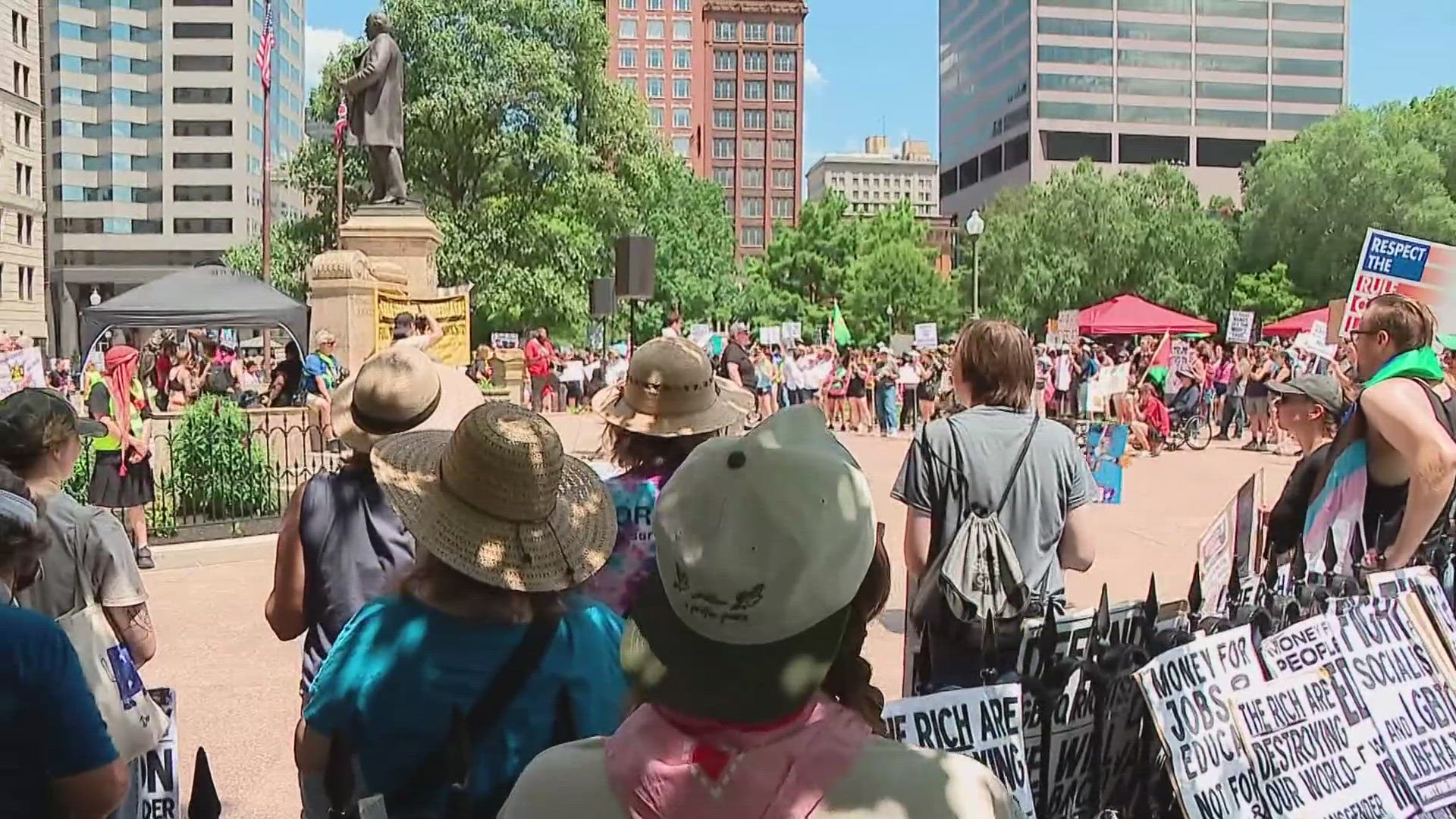 Demonstrators Gather At Ohio Statehouse To Protest Trump's 'big 