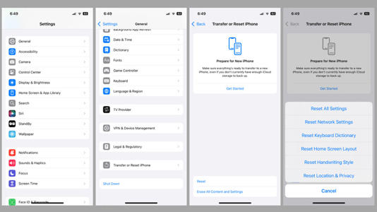 Reset Network Settings Option on iPhone