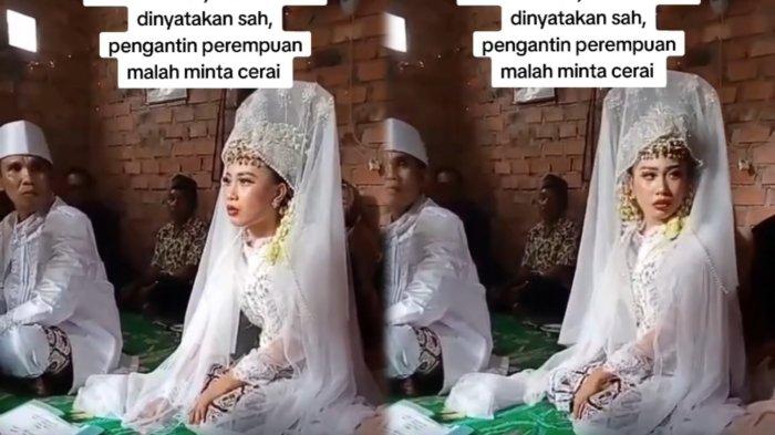 AKAD NIKAH - Sebuah video viral di TikTok saat akad nikah baru dinyatakan sah beberapa detik, pengantin wanita langsung minta cerai, diduga kejadian di Pali. (Instagram @urban_palembang)