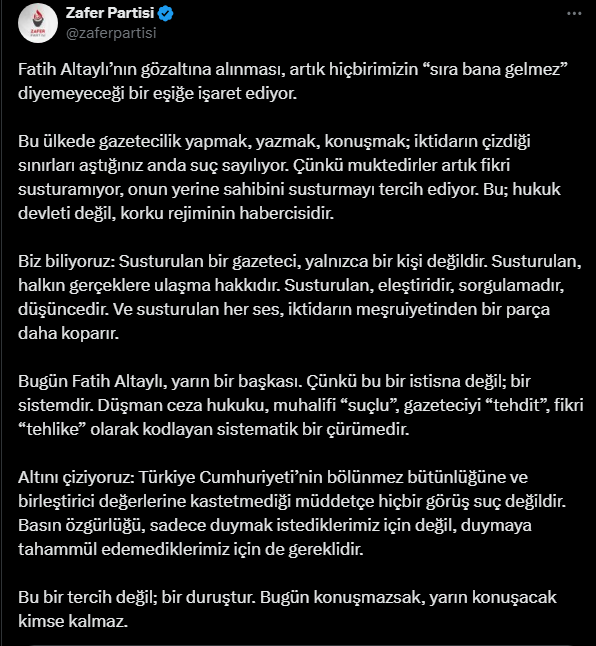 Siyasilerden Fatih Altaylı'nın gözaltına alınmasına tepkiler: 