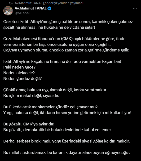 Siyasilerden Fatih Altaylı'nın gözaltına alınmasına tepkiler: 