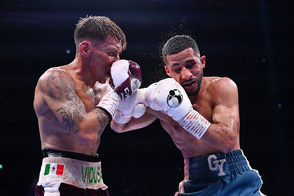 BIRMINGHAM, ENGLAND - JUNE 21: Francisco Rodriguez Jr punches Galal Yafai during the WBC Interim World Flyweight fight between Galal Yafai and Francisco Rodriguez Jr at BP Pulse Live on June 21, 2025 in Birmingham, England. (Photo by Ben Roberts Photo/Getty Images)