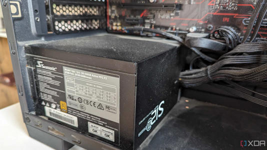 Close-up of a power supply (PSU) inside a gaming PC