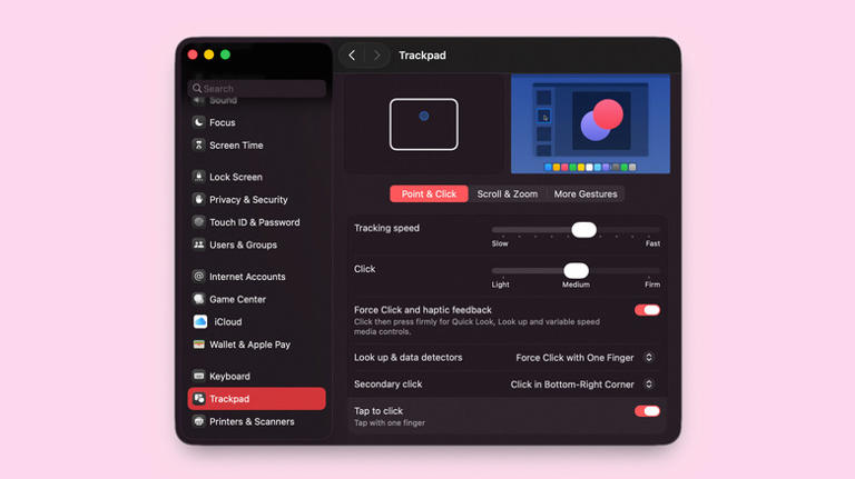 Trackpad settings in macOS